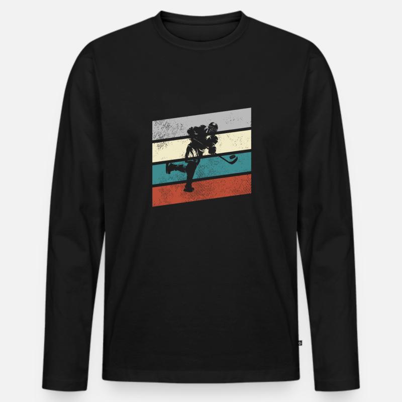 Eishockey Retro - Männer Premium Bio Langarmshirt - Schwarz