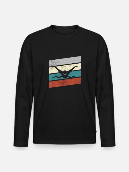 Natation Rétro - T-shirt manches longues Premium bio Homme - noir
