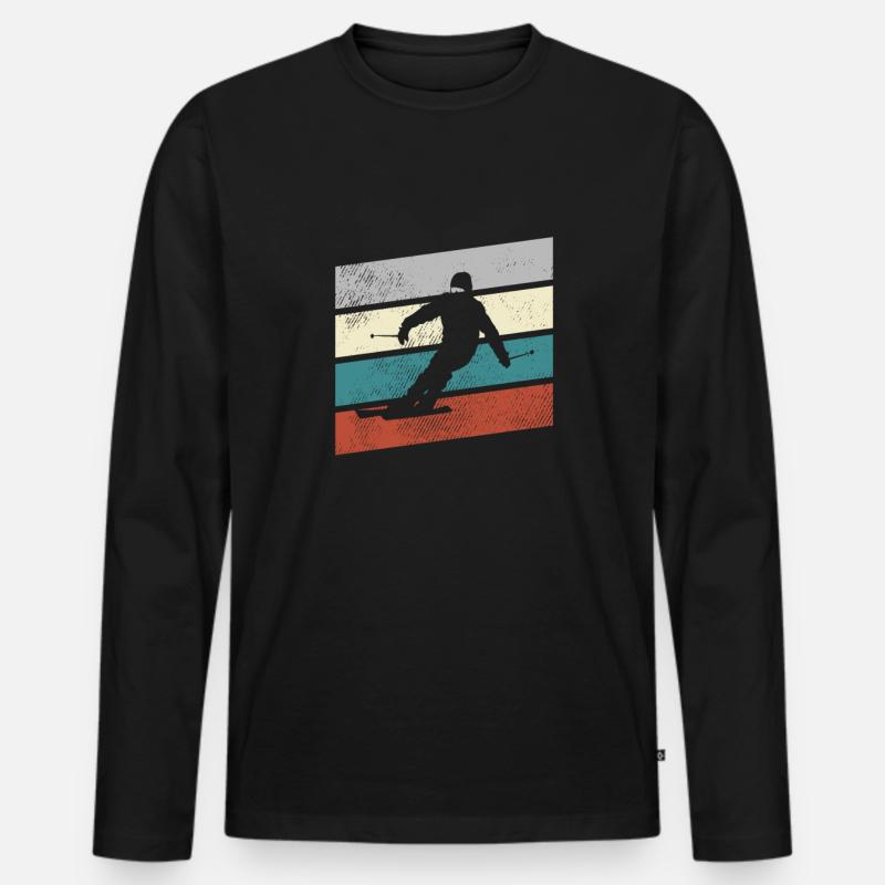 Ski Retro - Männer Premium Bio Langarmshirt - Schwarz