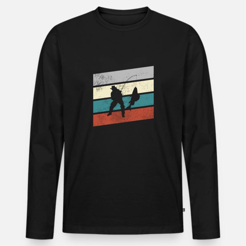Angeln Retro - Männer Premium Bio Langarmshirt - Schwarz