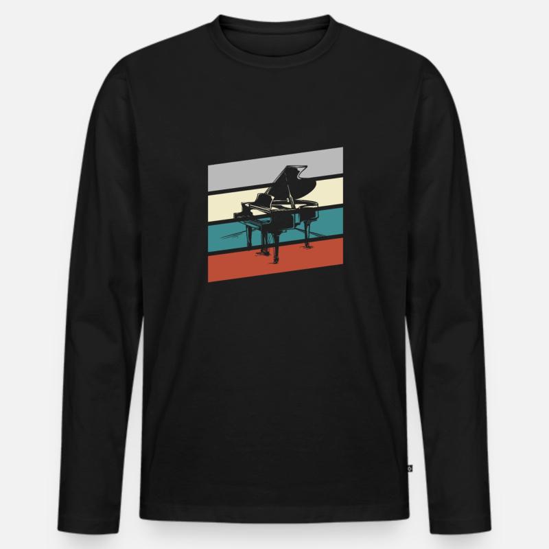 Klavier Retro - Männer Premium Bio Langarmshirt - Schwarz