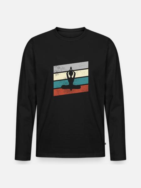 Yoga Retro - Männer Premium Bio Langarmshirt - Schwarz