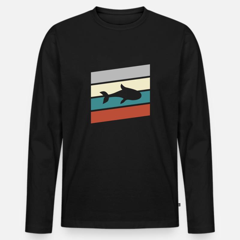 Fisch Retro - Männer Premium Bio Langarmshirt - Schwarz