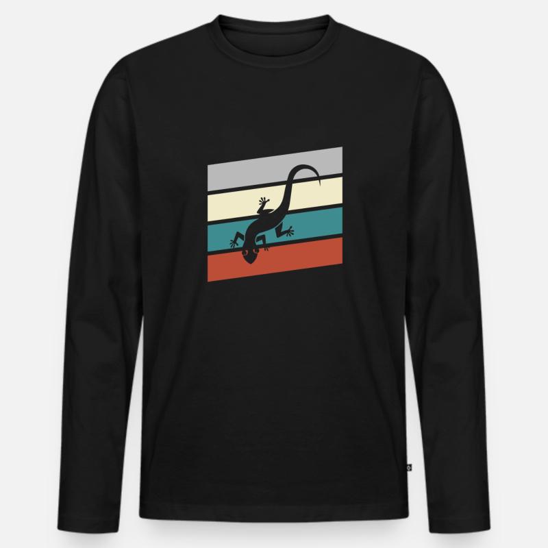 Eidechse Retro - Männer Premium Bio Langarmshirt - Schwarz