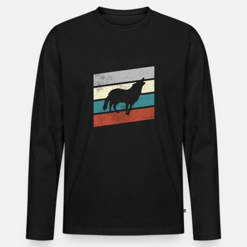 Wolf Retro - Männer Premium Bio Langarmshirt - Schwarz