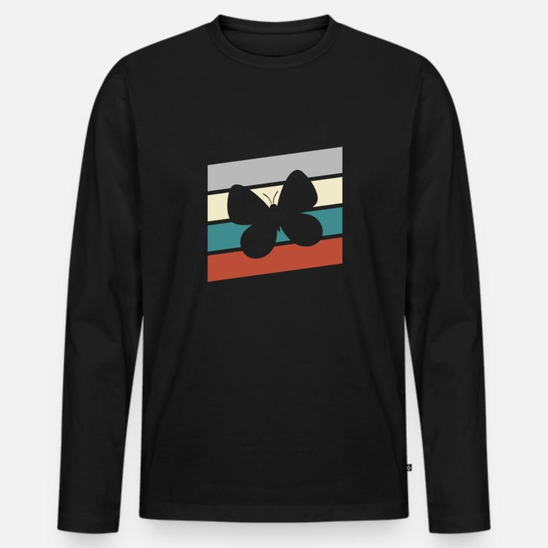 Schmetterling Retro - Männer Premium Bio Langarmshirt - Schwarz