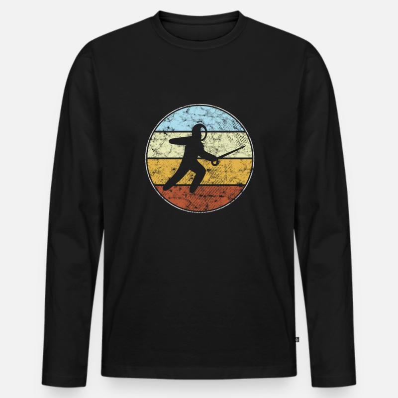 Fechten Retro - Männer Premium Bio Langarmshirt - Schwarz