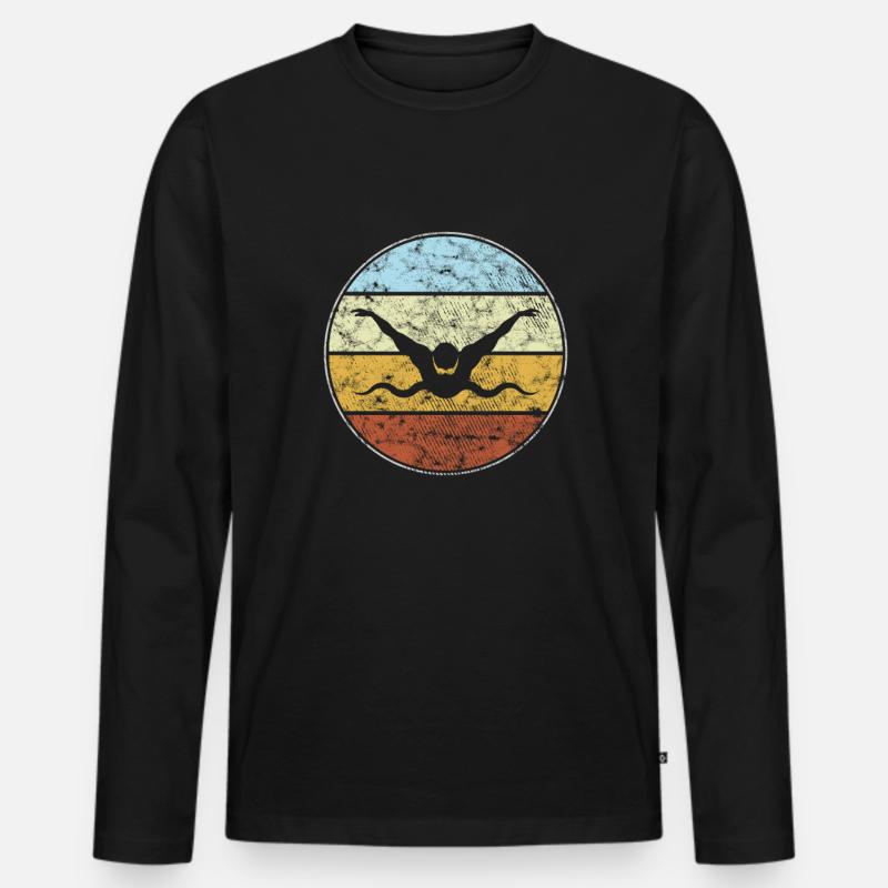 Schwimmen Retro - Männer Premium Bio Langarmshirt - Schwarz