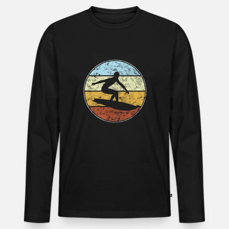 Surfen retro - Männer Premium Bio Langarmshirt - Schwarz