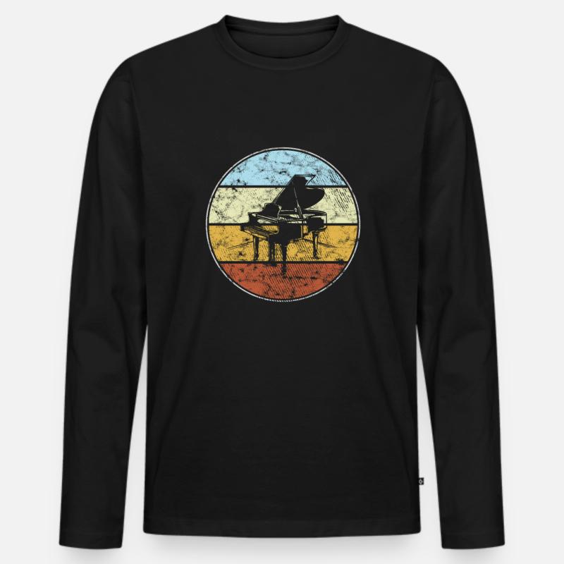Klavier Retro - Männer Premium Bio Langarmshirt - Schwarz
