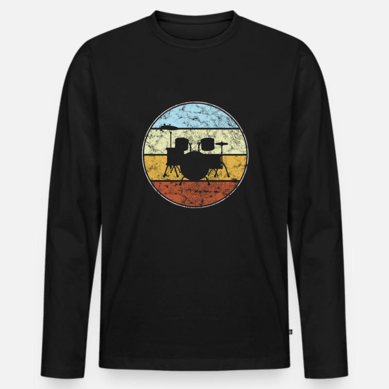 Schlagzeug Retro - Männer Premium Bio Langarmshirt - Schwarz
