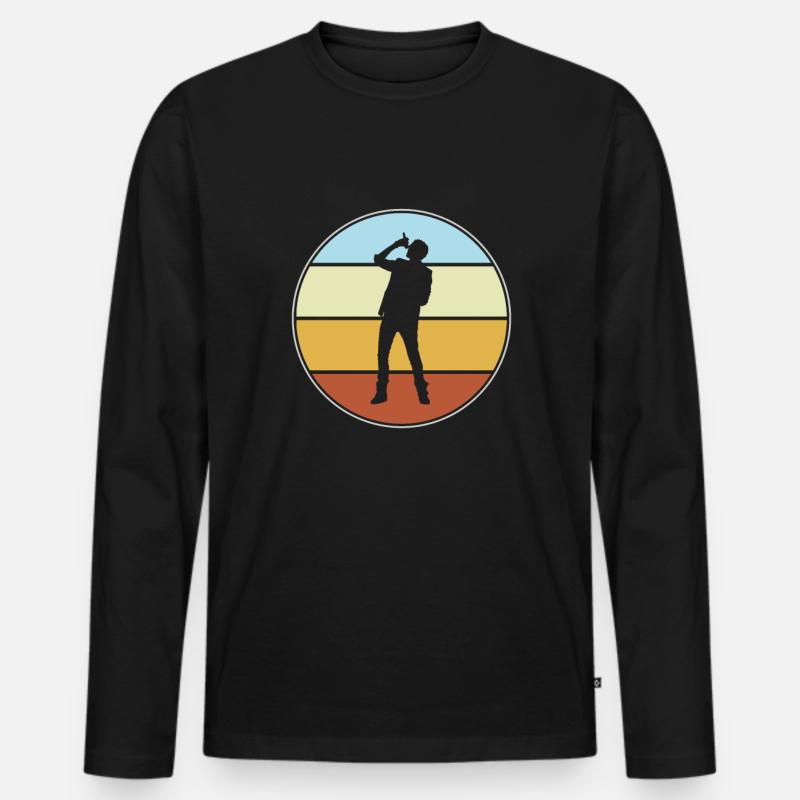 Sänger Retro - Männer Premium Bio Langarmshirt - Schwarz