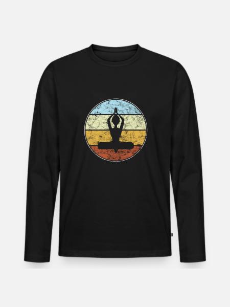 Yoga Retro - Männer Premium Bio Langarmshirt - Schwarz