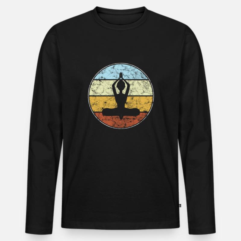 Yoga Retro - Männer Premium Bio Langarmshirt - Schwarz