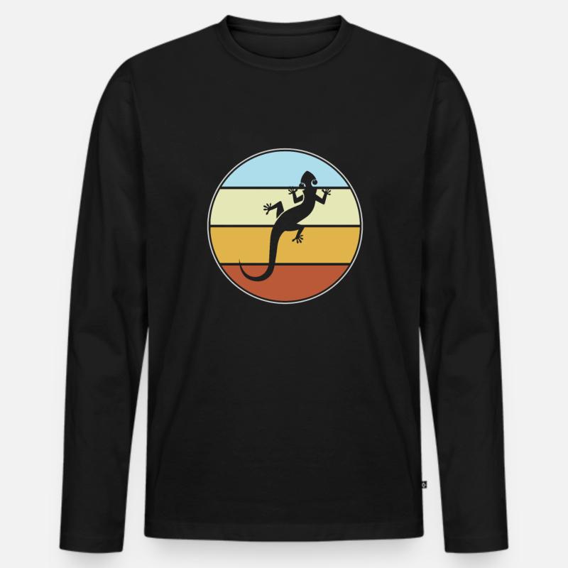 Eidechse Retro - Männer Premium Bio Langarmshirt - Schwarz