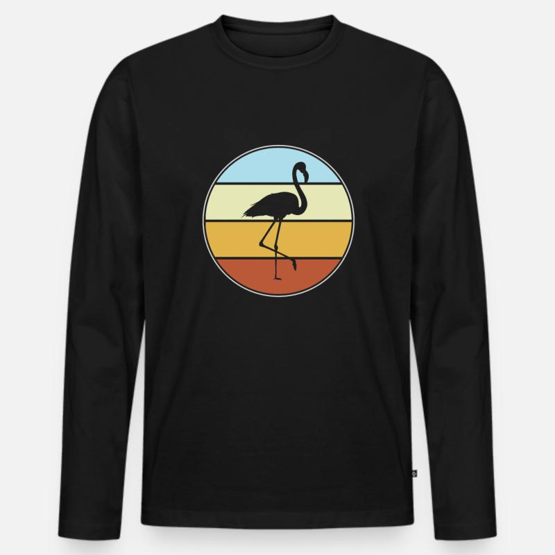 Flamingo Retro - Männer Premium Bio Langarmshirt - Schwarz