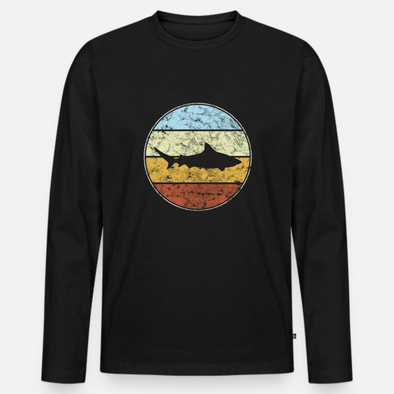 Hai Retro - Männer Premium Bio Langarmshirt - Schwarz