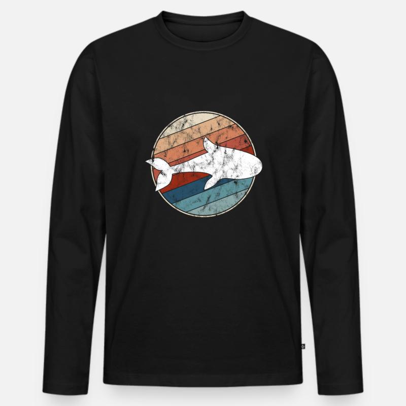 Fisch Retro - Männer Premium Bio Langarmshirt - Schwarz