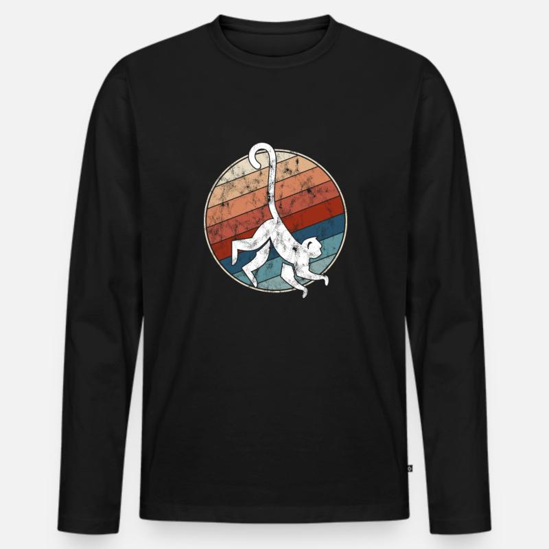 Affe Retro - Männer Premium Bio Langarmshirt - Schwarz