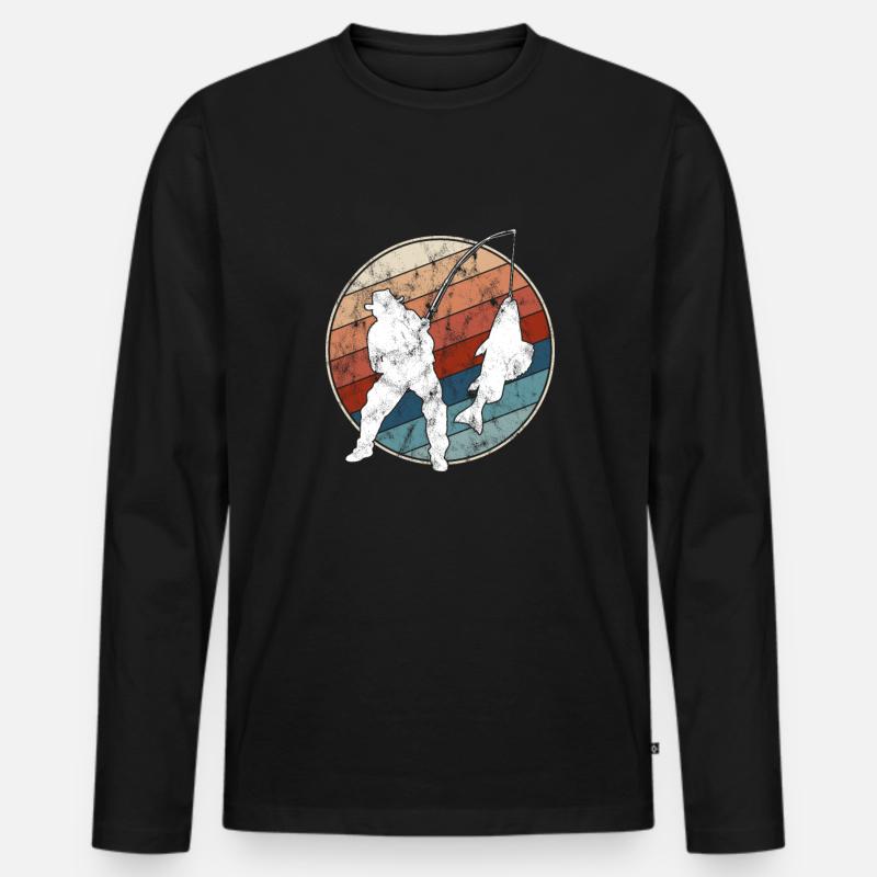 Angeln Retro - Männer Premium Bio Langarmshirt - Schwarz