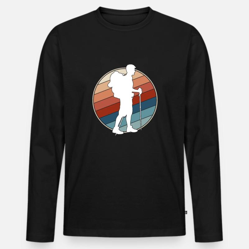 Wandern Retro - Männer Premium Bio Langarmshirt - Schwarz