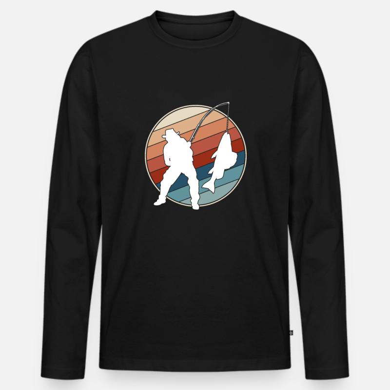 Angeln Retro - Männer Premium Bio Langarmshirt - Schwarz