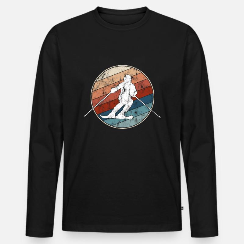 Ski Retro - Männer Premium Bio Langarmshirt - Schwarz