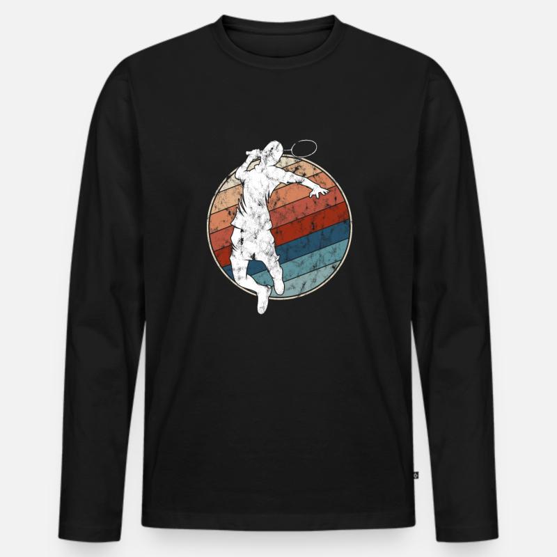 Badminton Retro - Männer Premium Bio Langarmshirt - Schwarz
