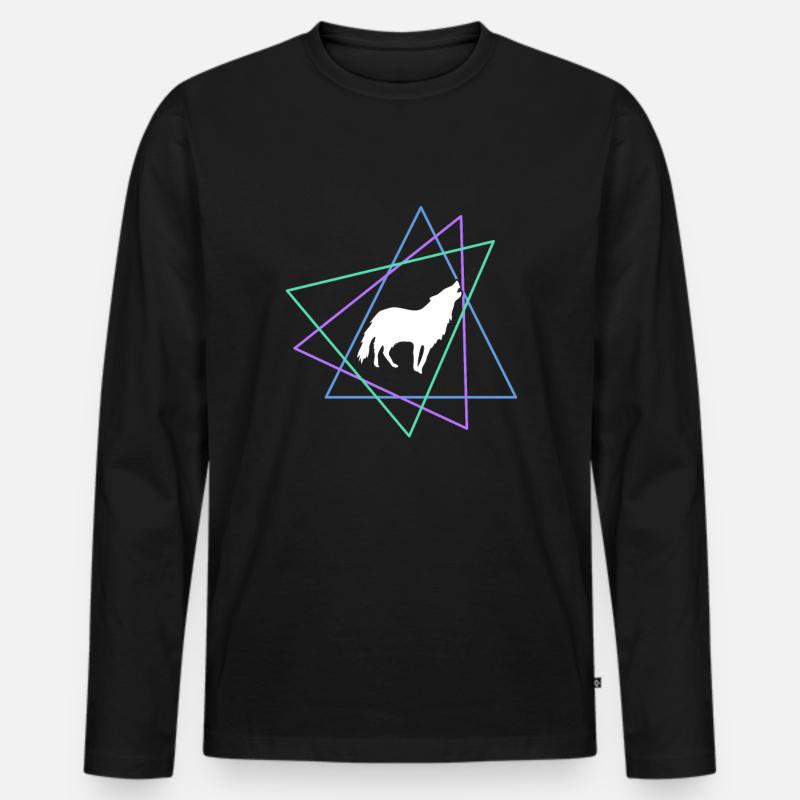 Wolf - Männer Premium Bio Langarmshirt - Schwarz