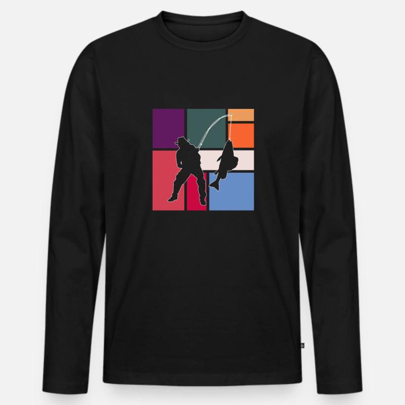 Angeln - Männer Premium Bio Langarmshirt - Schwarz