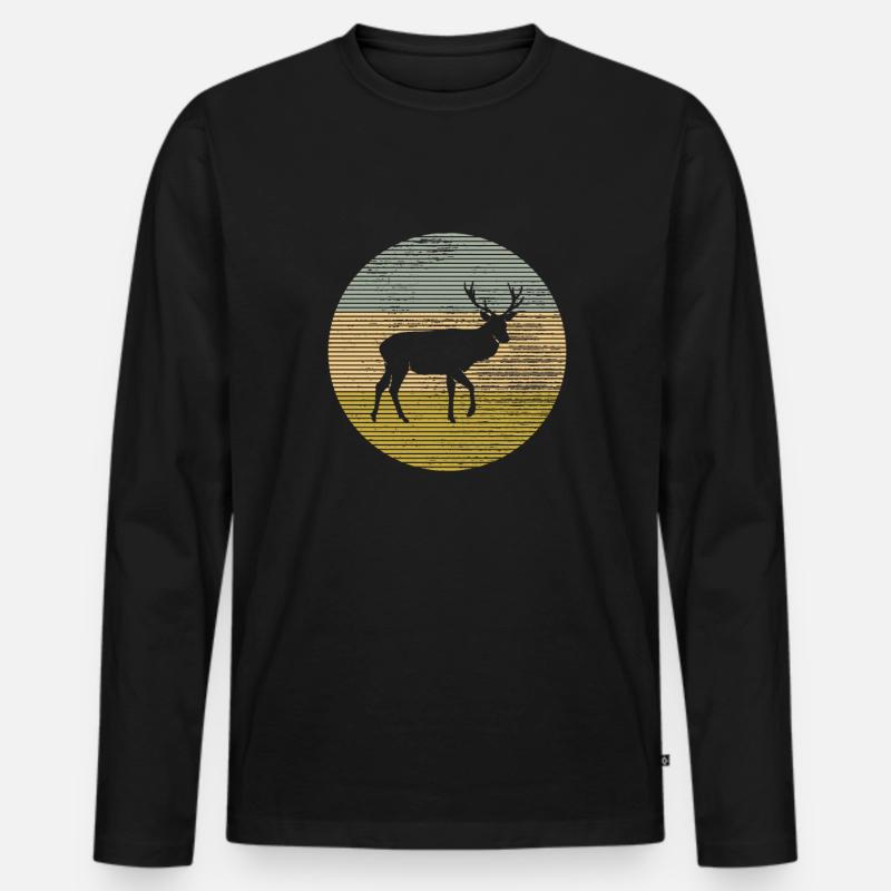 Hirsch - Männer Premium Bio Langarmshirt - Schwarz