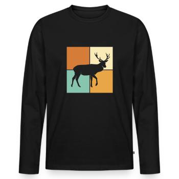 Hirsch - Männer Premium Bio Langarmshirt - Schwarz - Vorne - Nico (187cm)