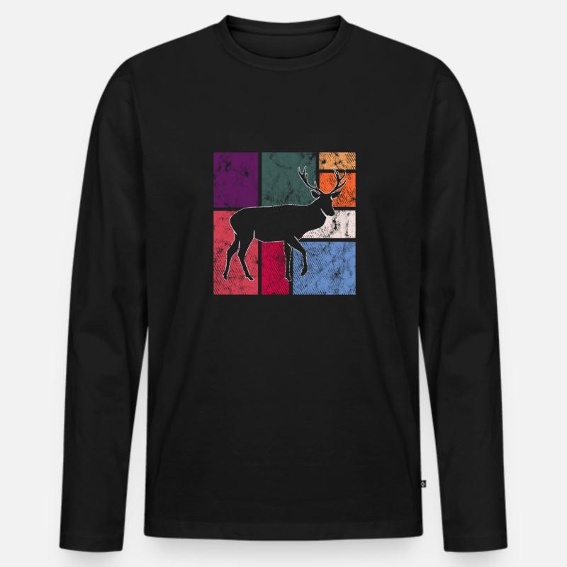 Hirsch - Männer Premium Bio Langarmshirt - Schwarz