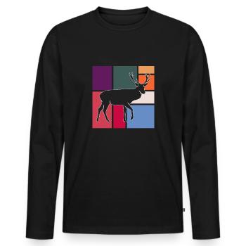 Hirsch - Männer Premium Bio Langarmshirt - Schwarz - Vorne - Nico (187cm)
