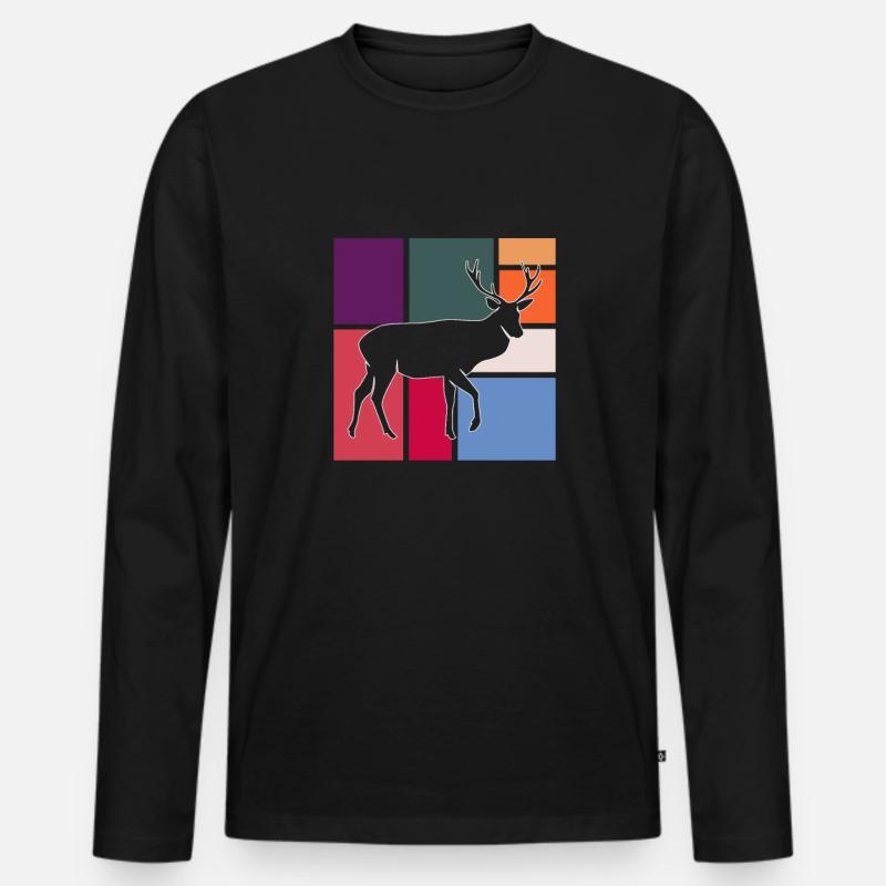 Hirsch - Männer Premium Bio Langarmshirt - Schwarz