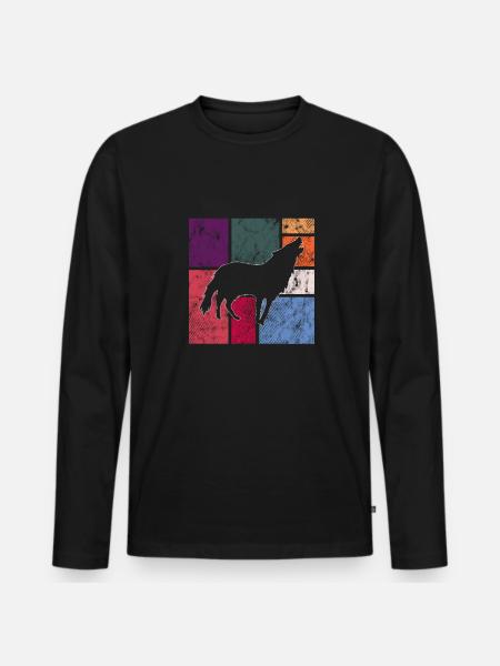 Wolf - Männer Premium Bio Langarmshirt - Schwarz