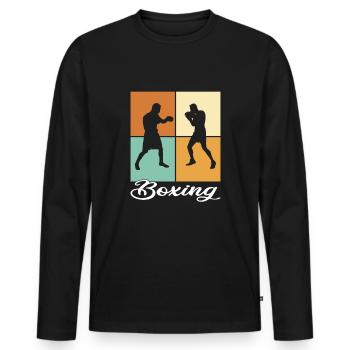 Boxe - T-shirt manches longues Premium bio Homme - noir - Devant - Nico (187cm)