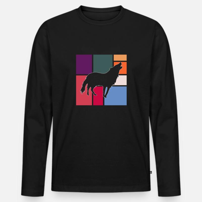 Wolf - Männer Premium Bio Langarmshirt - Schwarz