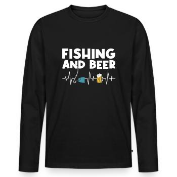 Fishing and beer heartbeat - Men's Premium Organic Long Sleeve Shirt - black - Front - Nico (187cm)
