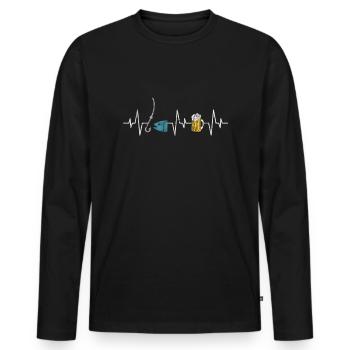 Fishing and beer heartbeat - Men's Premium Organic Long Sleeve Shirt - black - Front - Nico (187cm)