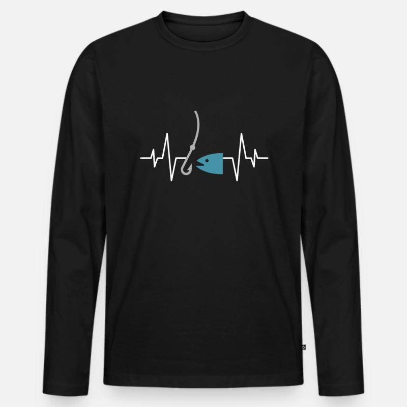 Angeln Herzschlag - Männer Premium Bio Langarmshirt - Schwarz