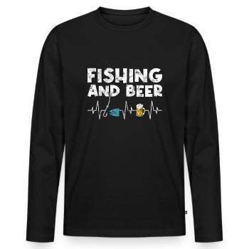 Fishing and beer heartbeat - Men's Premium Organic Long Sleeve Shirt - black - Front - Nico (187cm)