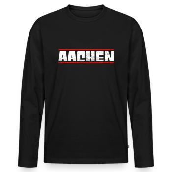 Aachen - Männer Premium Bio Langarmshirt - Schwarz - Vorne - Nico (187cm)