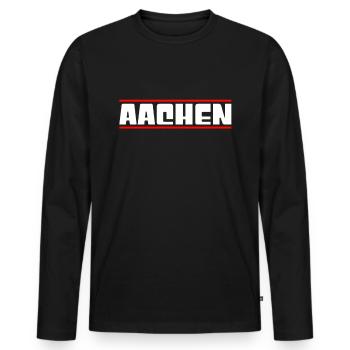 Aachen - Männer Premium Bio Langarmshirt - Schwarz - Vorne - Nico (187cm)