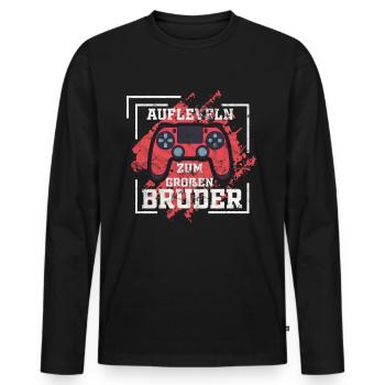Großer Bruder - Aufleveln zum großen Bruder - Männer Premium Bio Langarmshirt - Schwarz - Vorne - Nico (187cm)