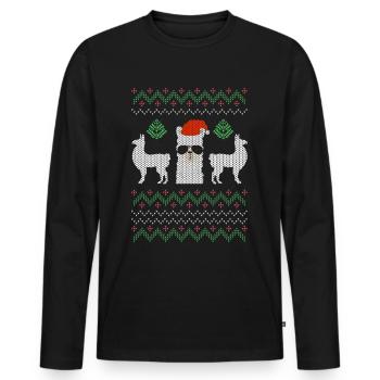 Noël Ugly Sweater Llama - T-shirt manches longues Premium bio Homme - noir - Devant - Nico (187cm)