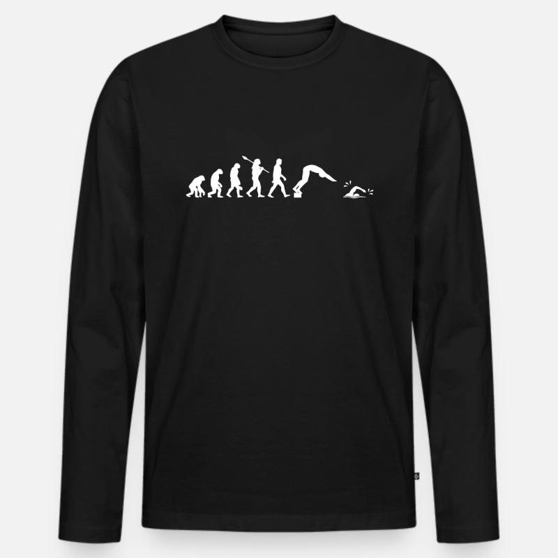 Schwimmer Evolution - Männer Premium Bio Langarmshirt - Schwarz