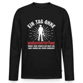 Journalist - Männer Premium Bio Langarmshirt - Schwarz - Vorne - Nico (187cm)