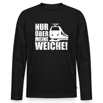 Nur über meine Weiche | Eisenbahn & Modellbahn - Männer Premium Bio Langarmshirt - Schwarz - Vorne - Nico (187cm)
