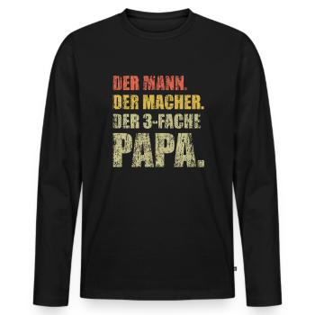 Der Mann der Macher der 3 dreifach Papa Geschenke - Männer Premium Bio Langarmshirt - Schwarz - Vorne - Nico (187cm)